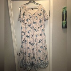 torrid Cream Midi Dress with Teal Floral Print Size 3X
